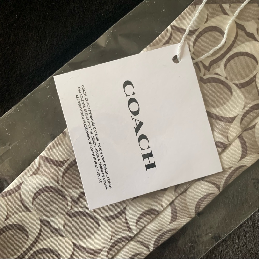NEW! COACH Signature “C” Silk Twilly Skinny Scarf, Bone/Ivory, Brand New in Bag! - Picture 13 of 16